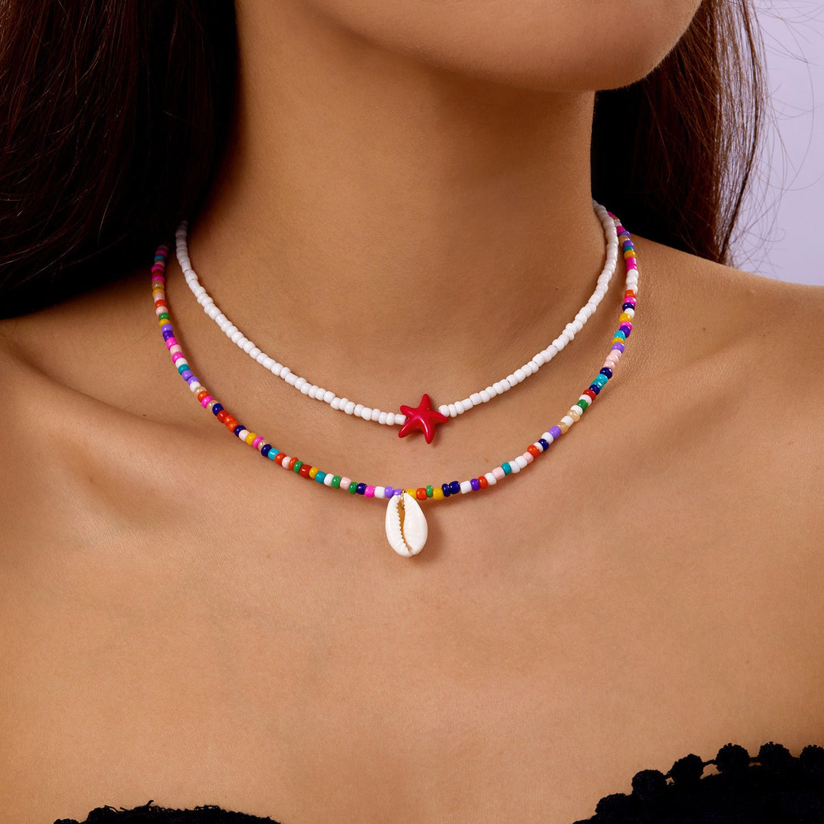 starfish necklace pearl multi-layer stacking necklace - MERGE.DAY.1.FREESTYLE
