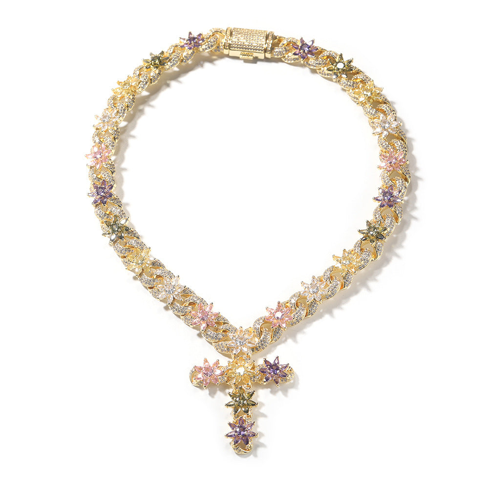 Colorful zircon ice flower cross necklace - MERGE.DAY.1.FREESTYLE