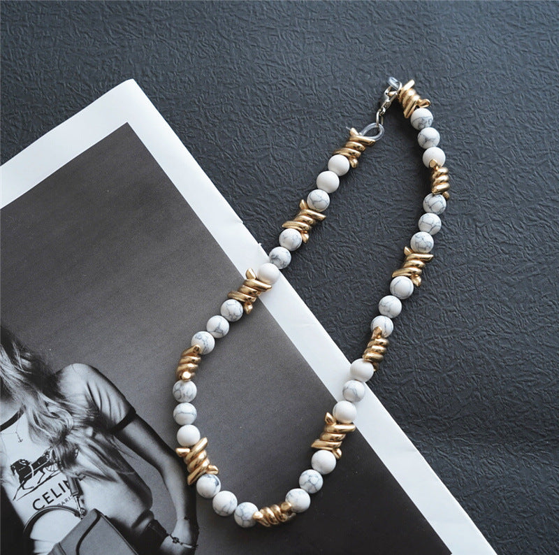 Thorn Light Luxury White Turquoise Pearl Metal Necklace - MERGE.DAY.1.FREESTYLE