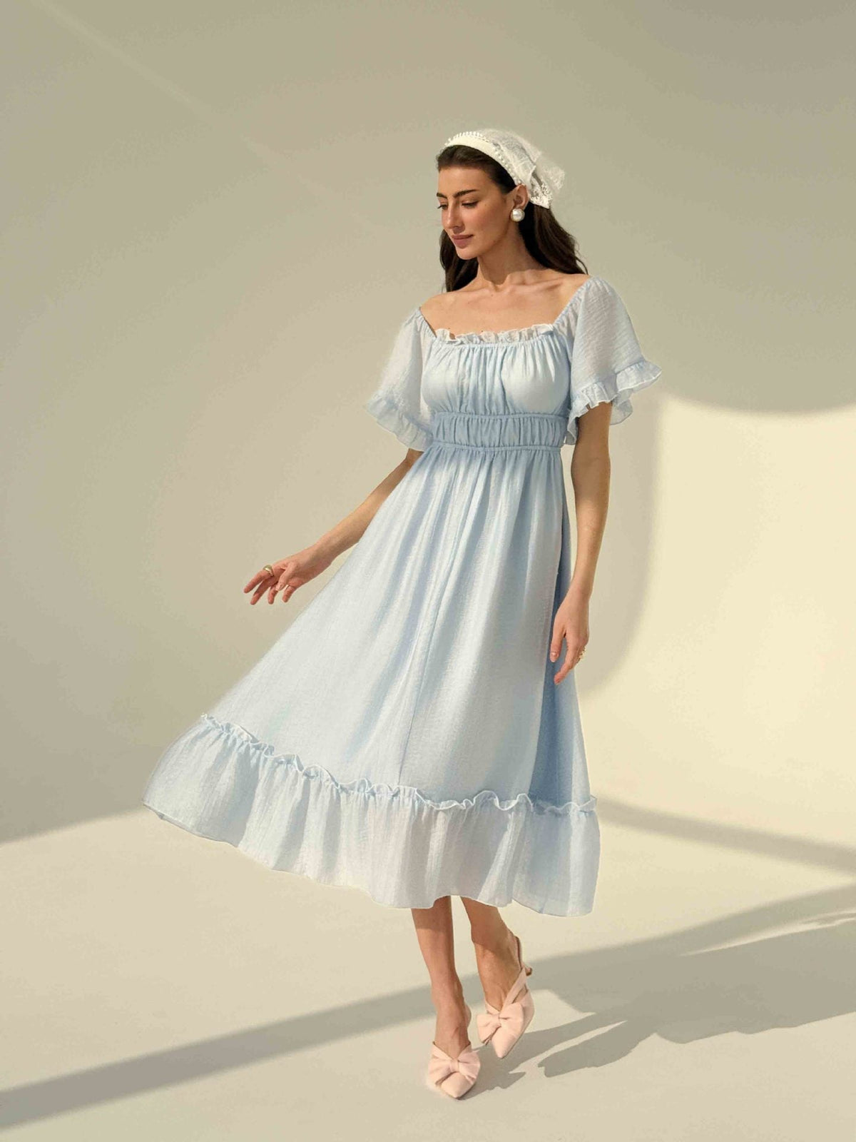 French square neck waist dress - MERGE.DAY.1.FREESTYLE