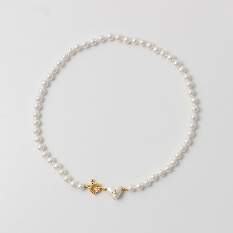 Women's retro heart pearl necklace clavicle chain - MERGE.DAY.1.FREESTYLE