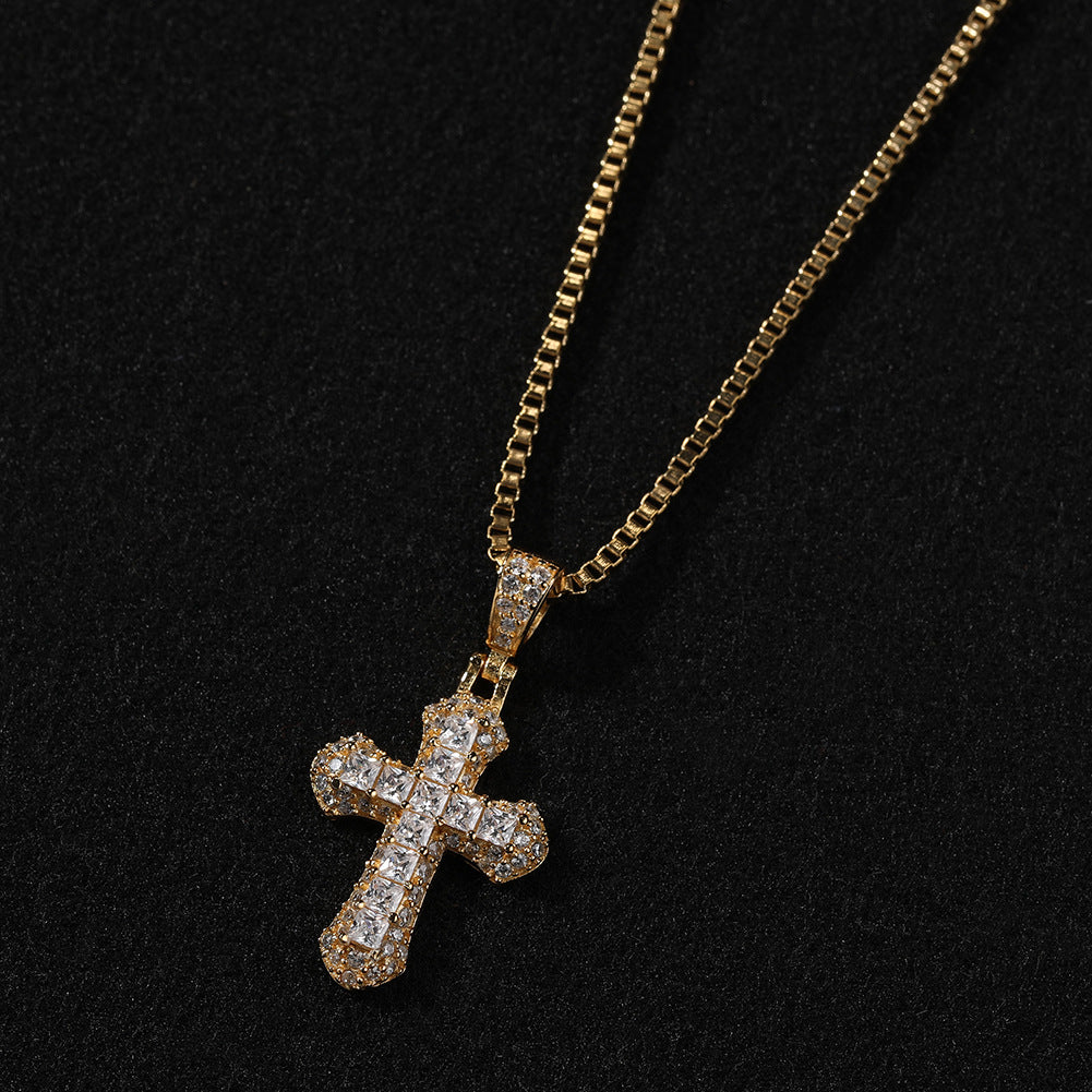 Gold-plated, diamond-encrusted mini cross necklace - MERGE.DAY.1.FREESTYLE