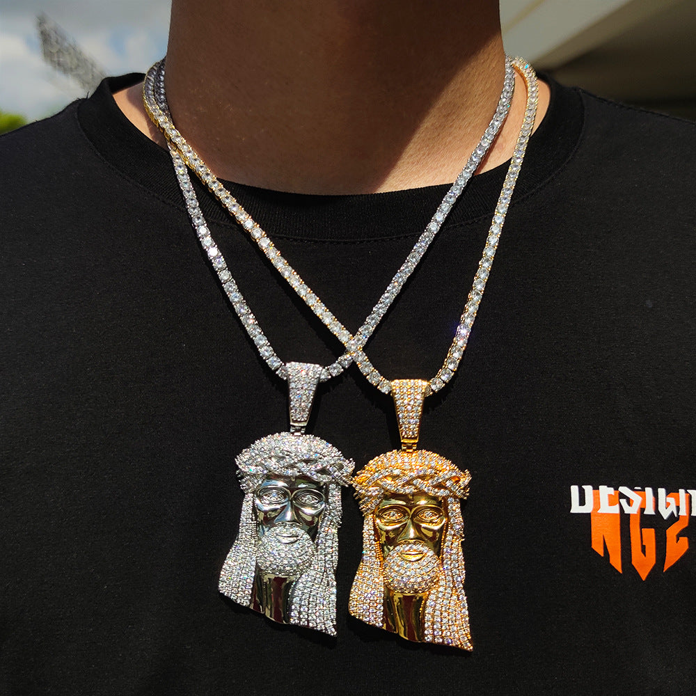 Micro Paved Zircon Jesus Head Hip Hop Men's Pendant Necklace - MERGE.DAY.1.FREESTYLE