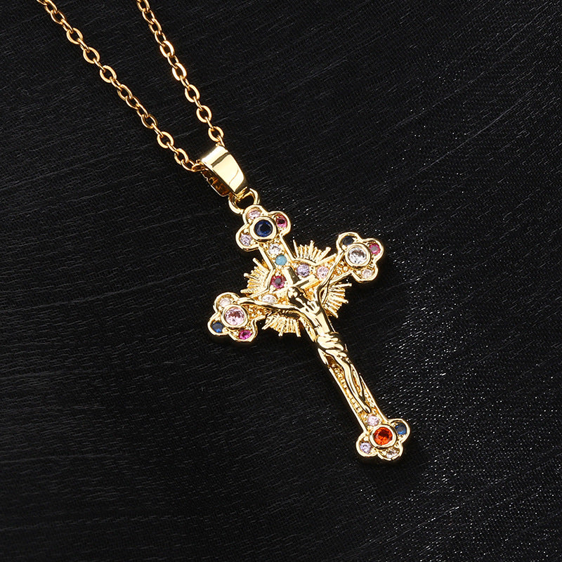 Cross colored zircon micro inlaid zircon necklace pendant - MERGE.DAY.1.FREESTYLE