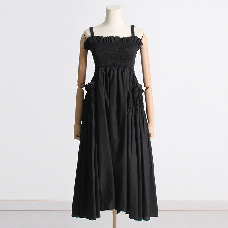 Pleated suspender long solid color full skirt dress - MERGE.DAY.1.FREESTYLE