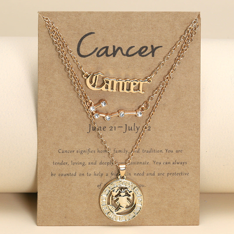 Zodiac Necklace Vintage English Star Image Pendant Three Piece Jewelry Set - MERGE.DAY.1.FREESTYLE