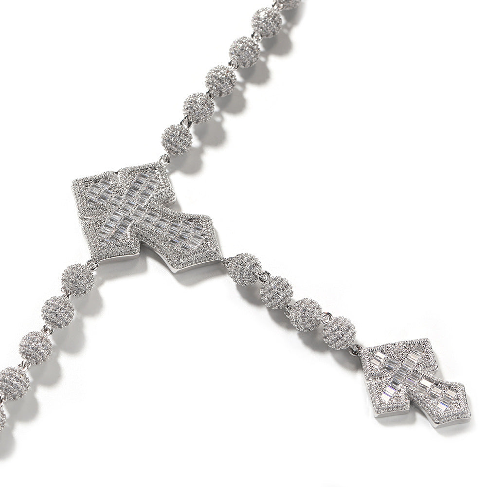 moissanite chain round bead cross necklace - MERGE.DAY.1.FREESTYLE