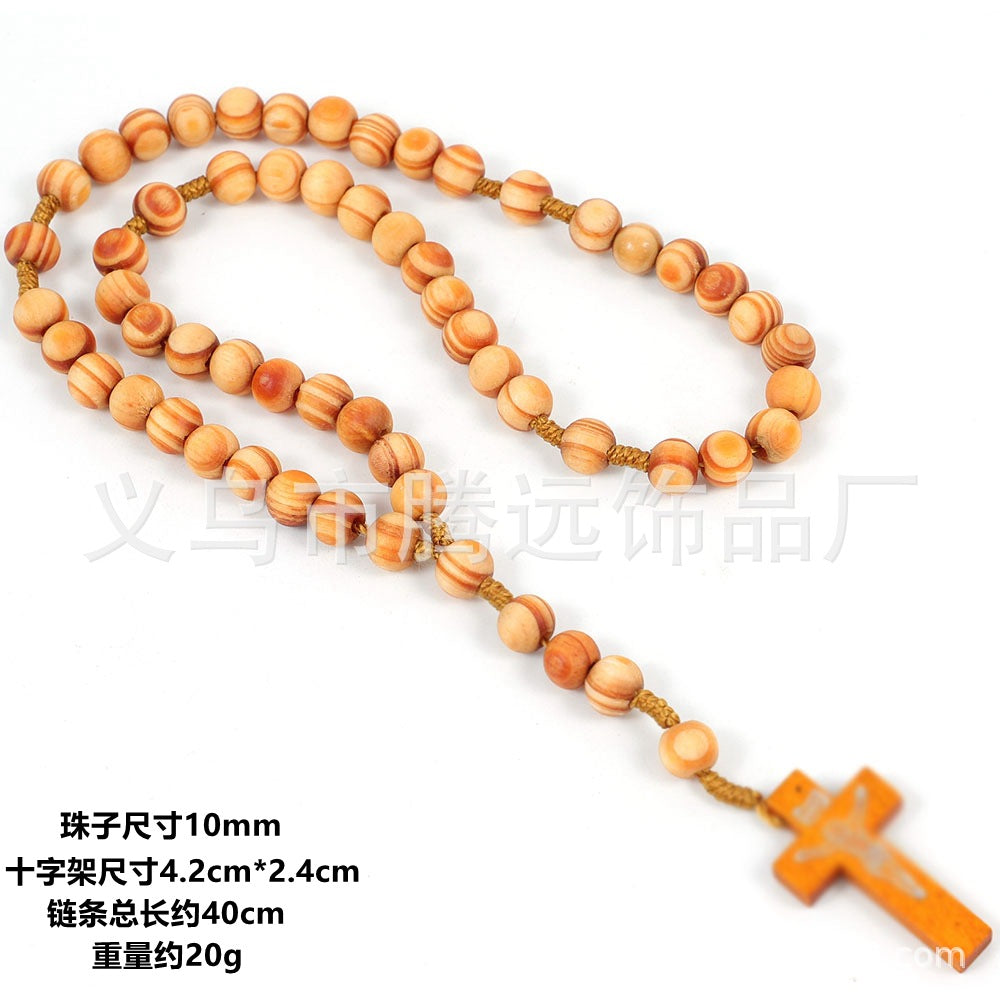 rosary necklace wooden beads cross necklace - MERGE.DAY.1.FREESTYLE