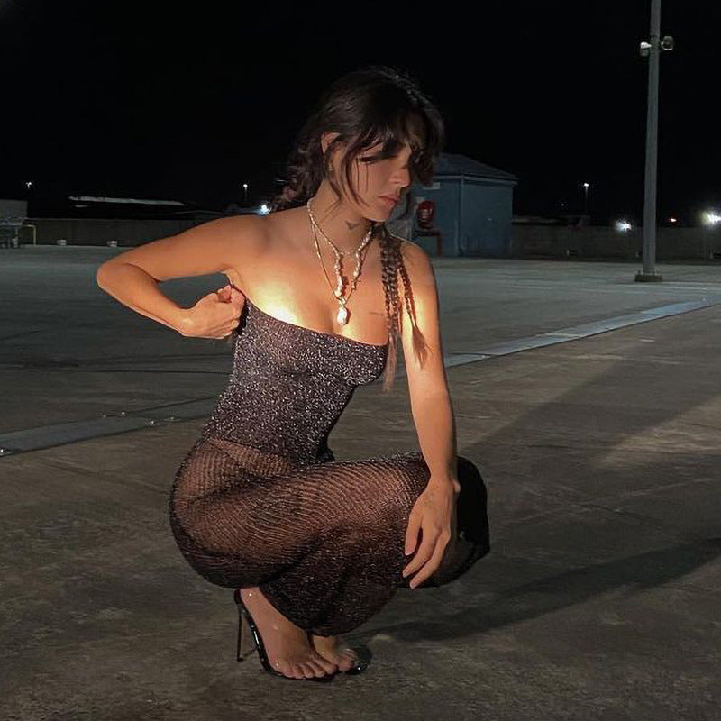 Spring low-cut solid mesh bandeau dress - MERGE.DAY.1.FREESTYLE