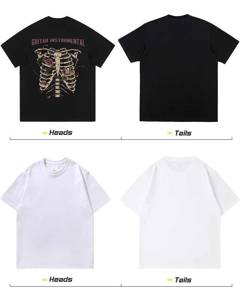 Rose skull print hip-hop T-shirt - MERGE.DAY.1.FREESTYLE