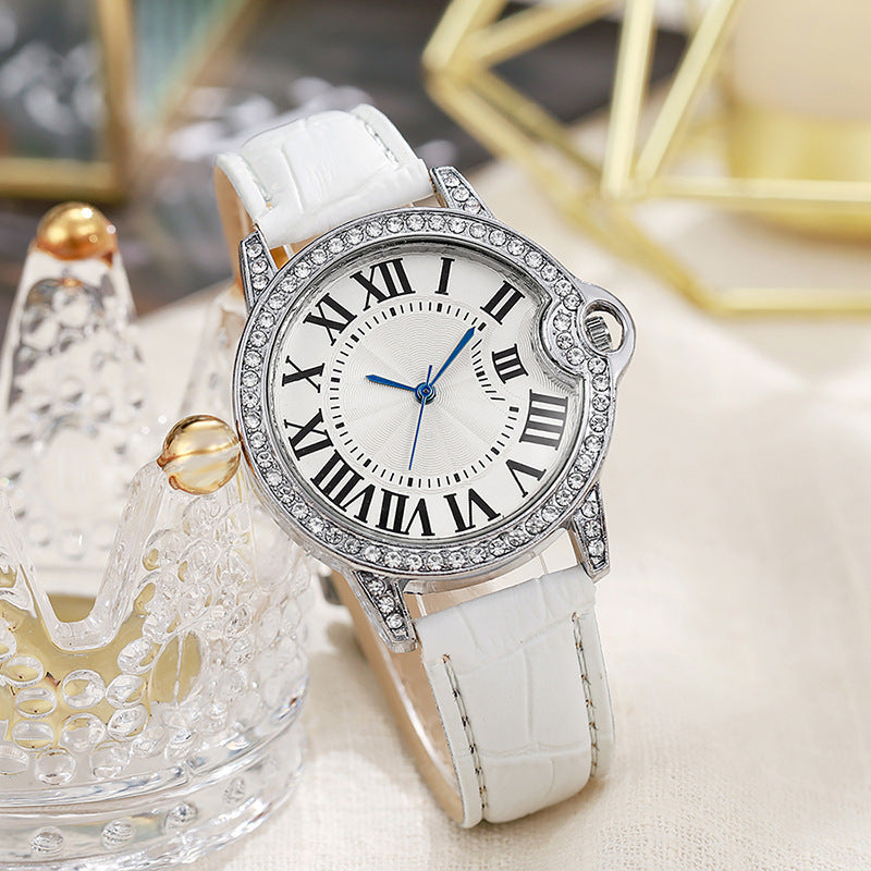 Fashion Diamond-Encrusted Women's Quartz Watch with Leather Strap - MERGE.DAY.1.FREESTYLE