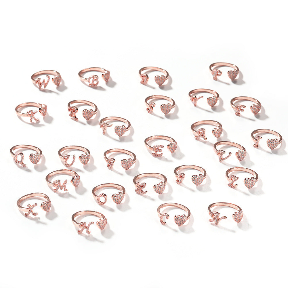 Hip-hop zircon-encrusted 26 English letters ring - MERGE.DAY.1.FREESTYLE