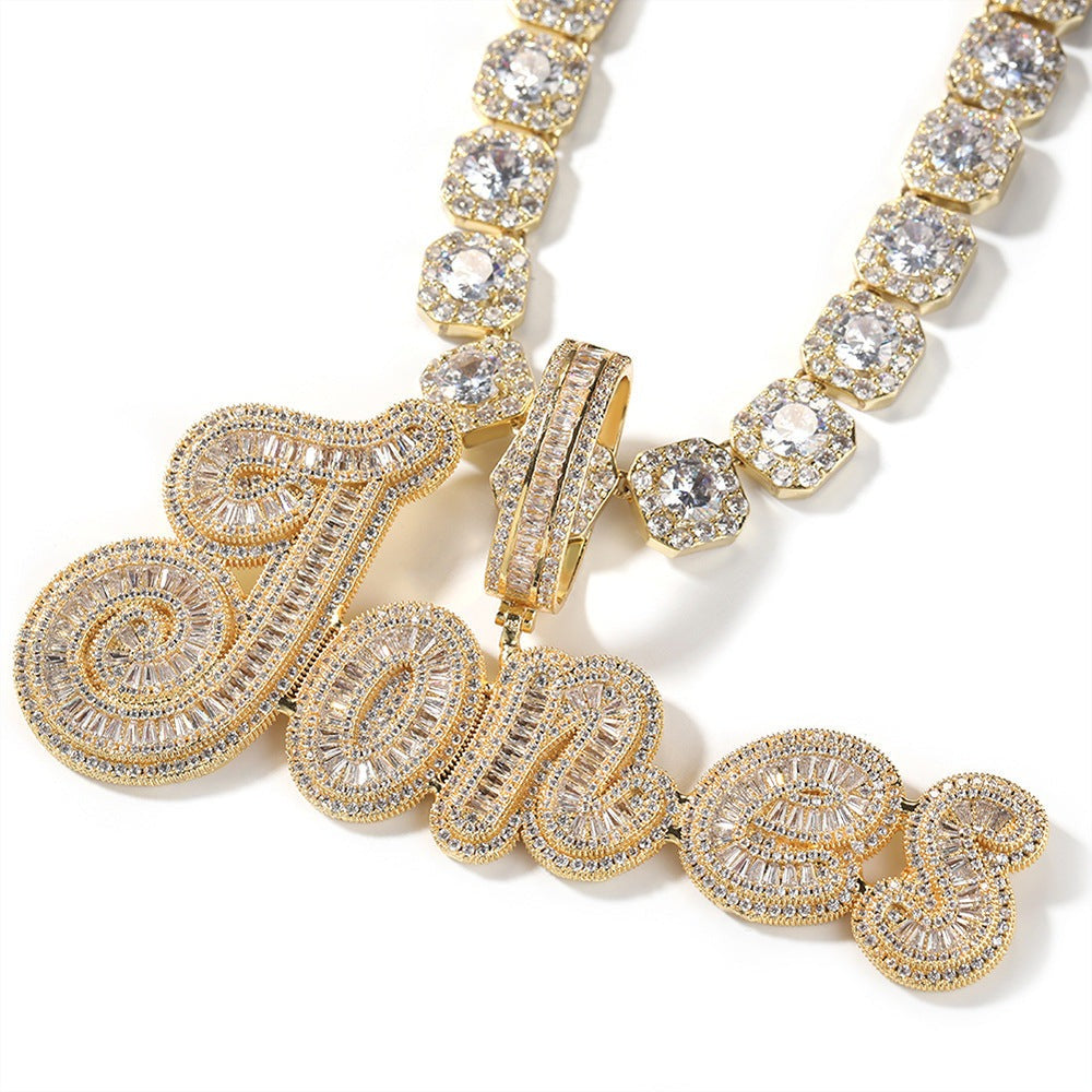 JON Stitching Diamond Letter Pendant Hip Hop Necklace - MERGE.DAY.1.FREESTYLE