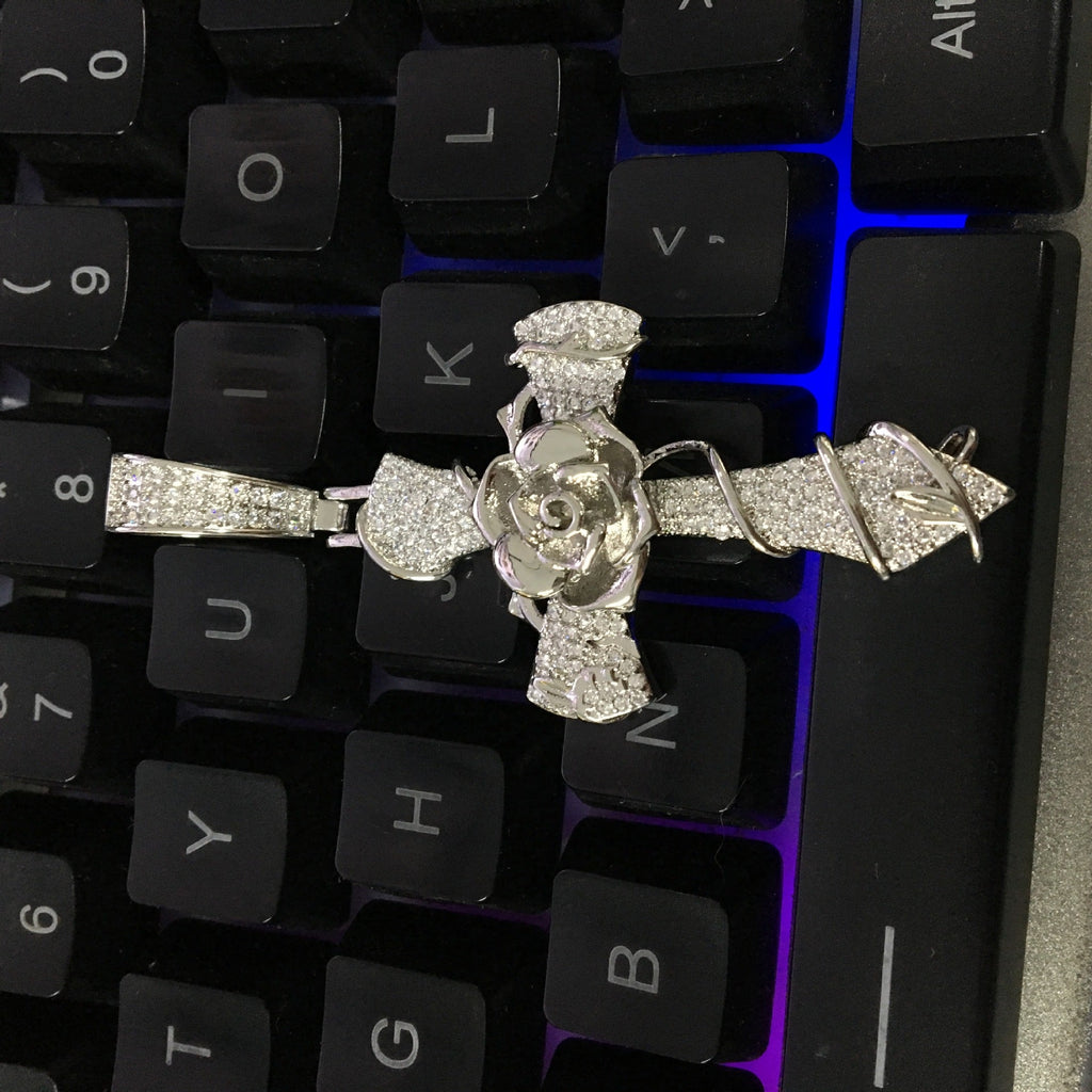 Copper set 5A zirconia rose cross pendant necklace - MERGE.DAY.1.FREESTYLE