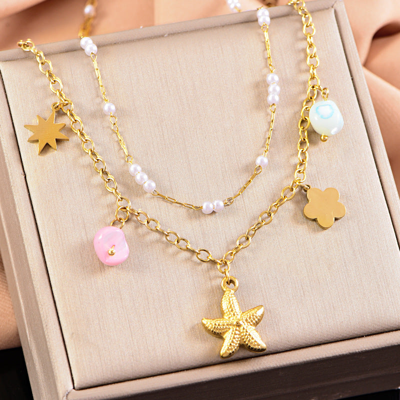starfish necklace, ocean series millet pearl necklace - MERGE.DAY.1.FREESTYLE