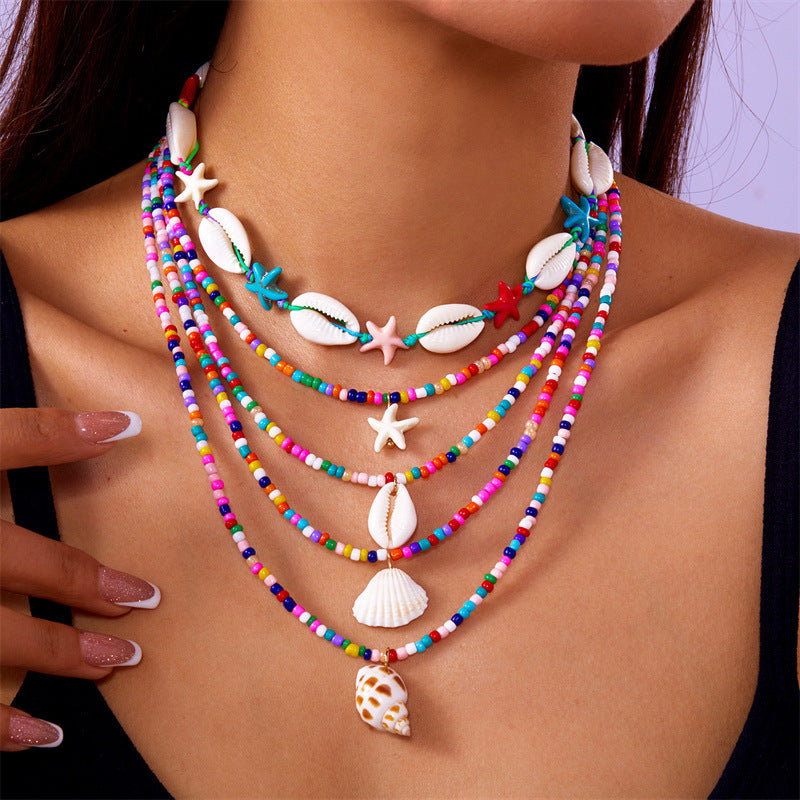 starfish necklace pearl multi-layer stacking necklace - MERGE.DAY.1.FREESTYLE