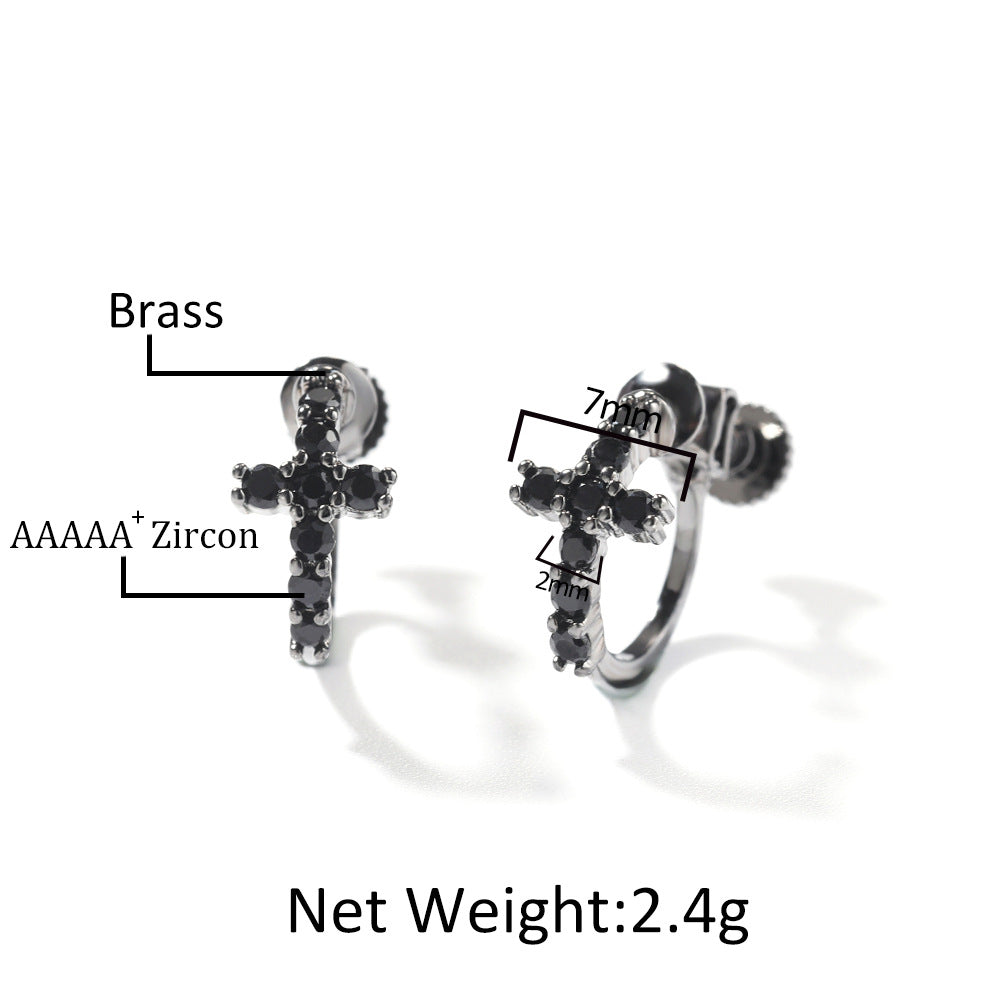Hip Hop Zircon Black Spiral Clasp Cross Earrings - MERGE.DAY.1.FREESTYLE