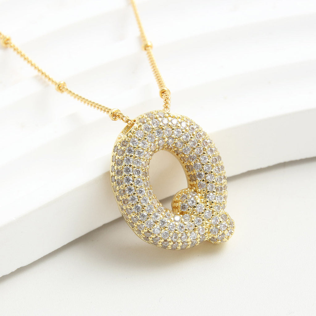 Bubble Initial Necklace 14k Gold Plated Cubic Zirconia - MERGE.DAY.1.FREESTYLE