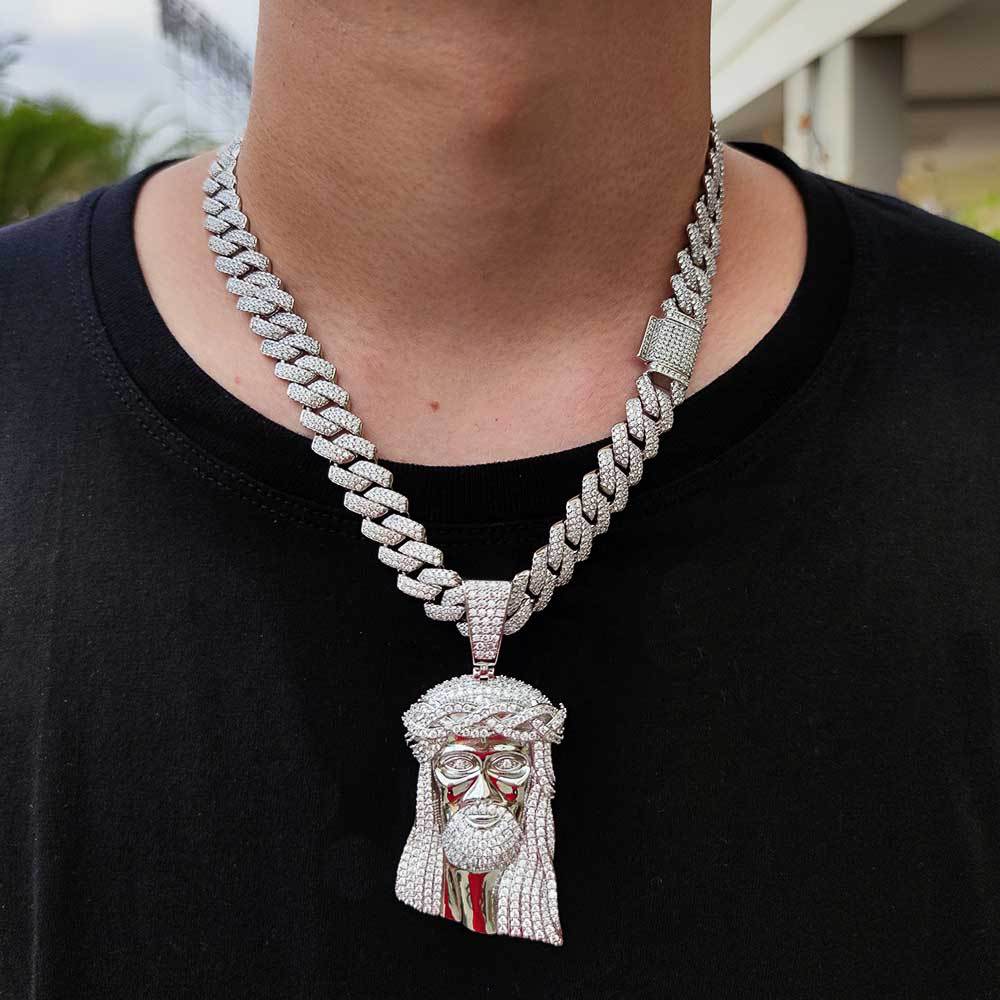 Micro Paved Zircon Jesus Head Hip Hop Men's Pendant Necklace - MERGE.DAY.1.FREESTYLE