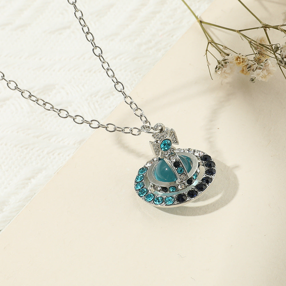 Saturn necklace, teardrop colored diamond earrings, Saturn earrings - MERGE.DAY.1.FREESTYLE