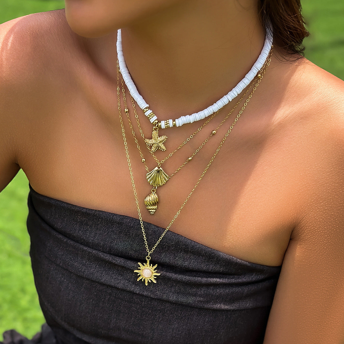 starfish necklace shell conch tassel multi-layer necklace - MERGE.DAY.1.FREESTYLE