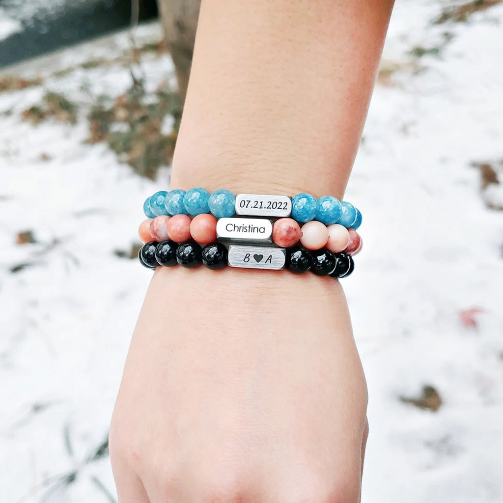 Stainless steel engraved beaded bracelet - MERGE.DAY.1.FREESTYLE