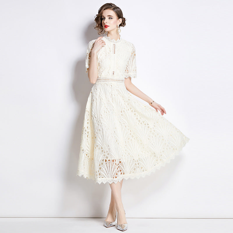 French lace round neck dress - MERGE.DAY.1.FREESTYLE