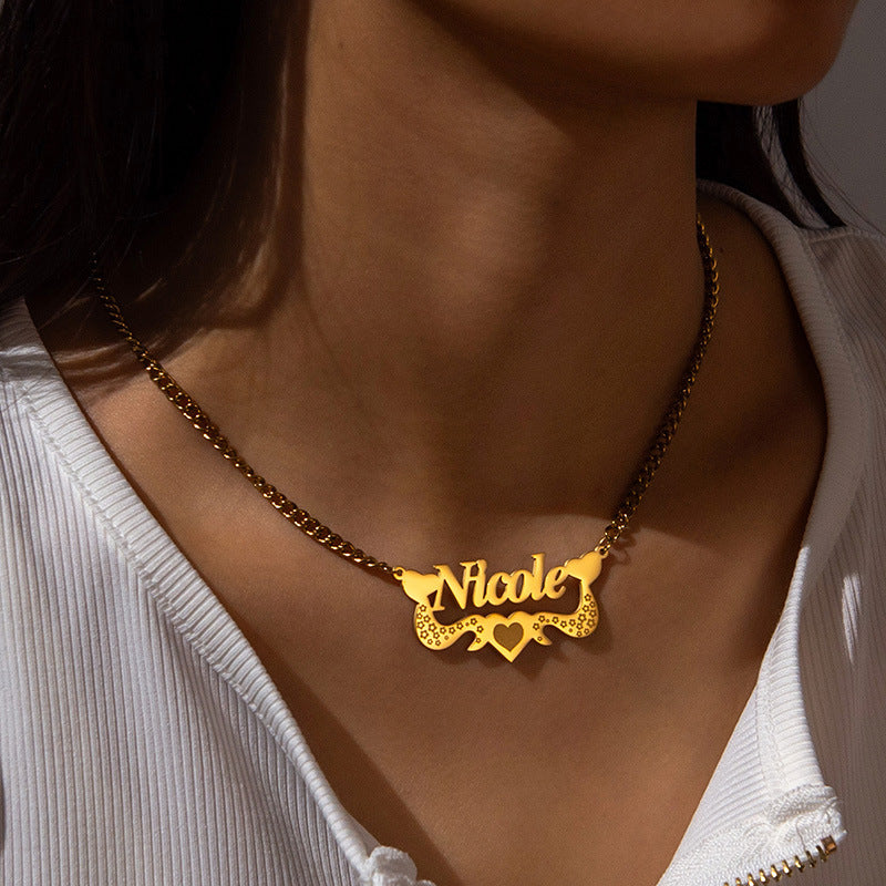 Flower Love Customized Name Necklace Laser Marked Clavicle Chain - MERGE.DAY.1.FREESTYLE