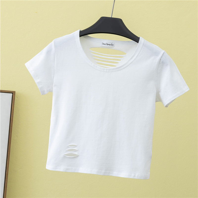 Summer ripped tight backless high waist T-shirt - MERGE.DAY.1.FREESTYLE