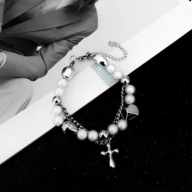 rosary necklace Reflective pearl cross necklace - MERGE.DAY.1.FREESTYLE