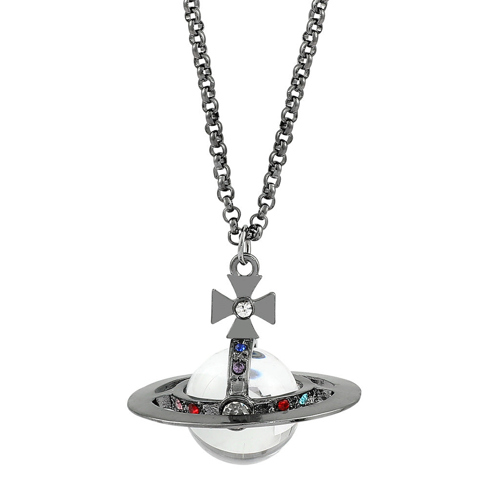 Saturn necklace, teardrop colored diamond earrings, Saturn earrings - MERGE.DAY.1.FREESTYLE