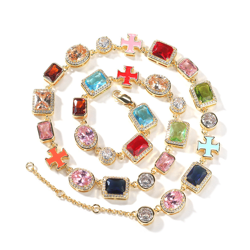 Exquisite diamond-encrusted colored gemstone bracelet and necklace - MERGE.DAY.1.FREESTYLE
