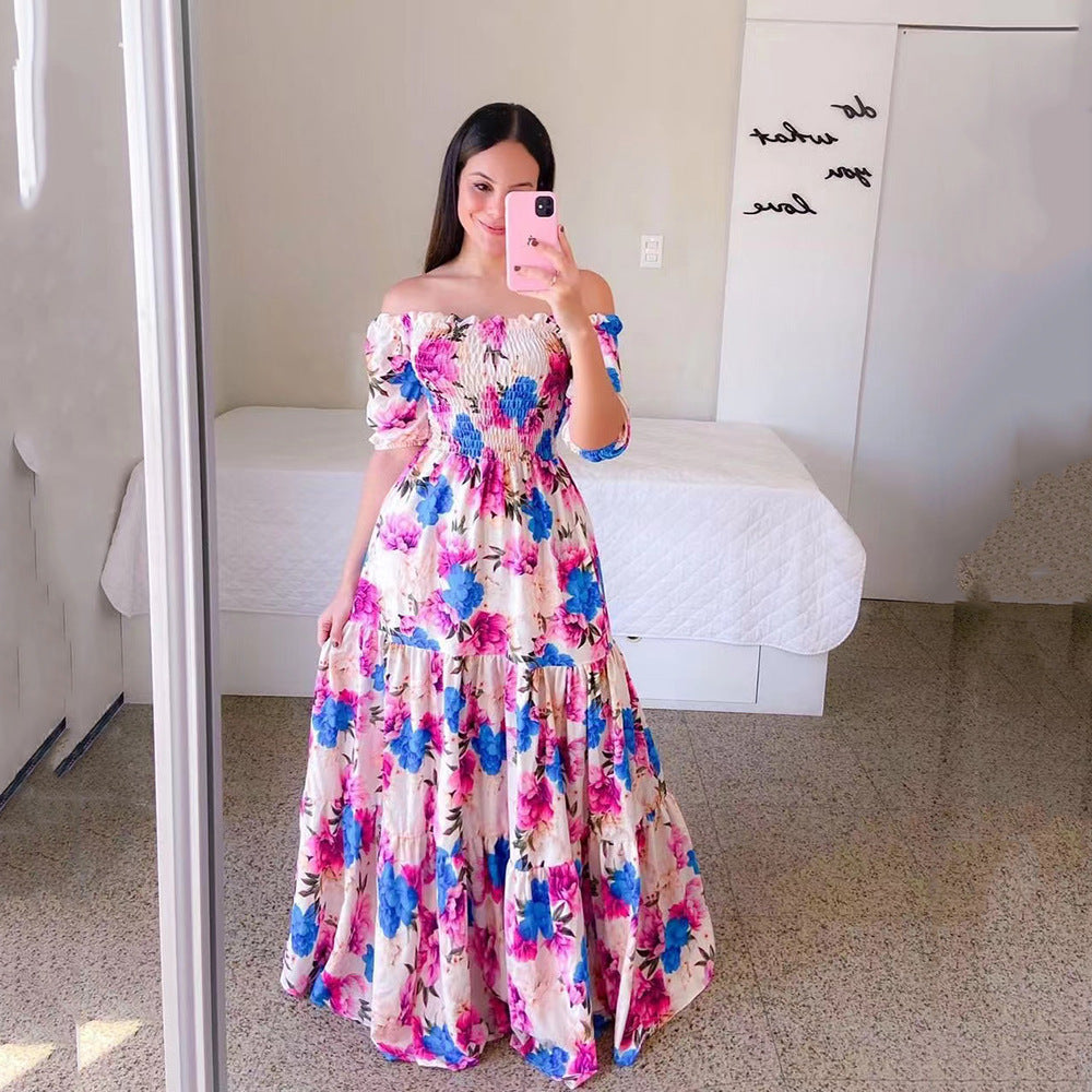 Spring and summer deep V backless dress Bohemian floral suspender dress - MERGE.DAY.1.FREESTYLE