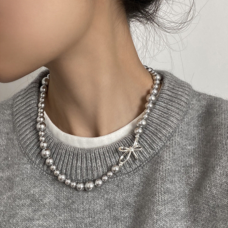 rosary necklace Bow-knot irregular pearl necklace - MERGE.DAY.1.FREESTYLE