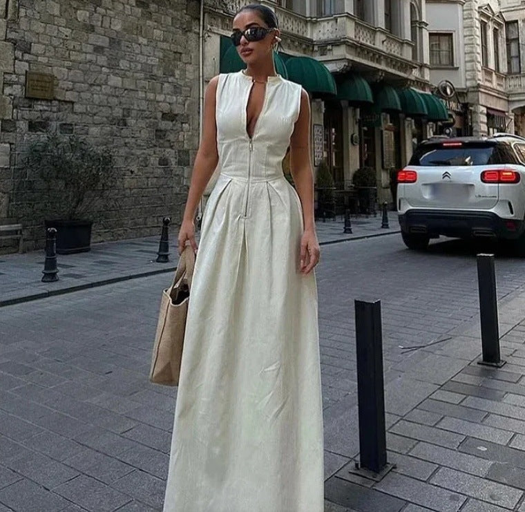 Sleeveless V-neck zipper neck long dress - MERGE.DAY.1.FREESTYLE