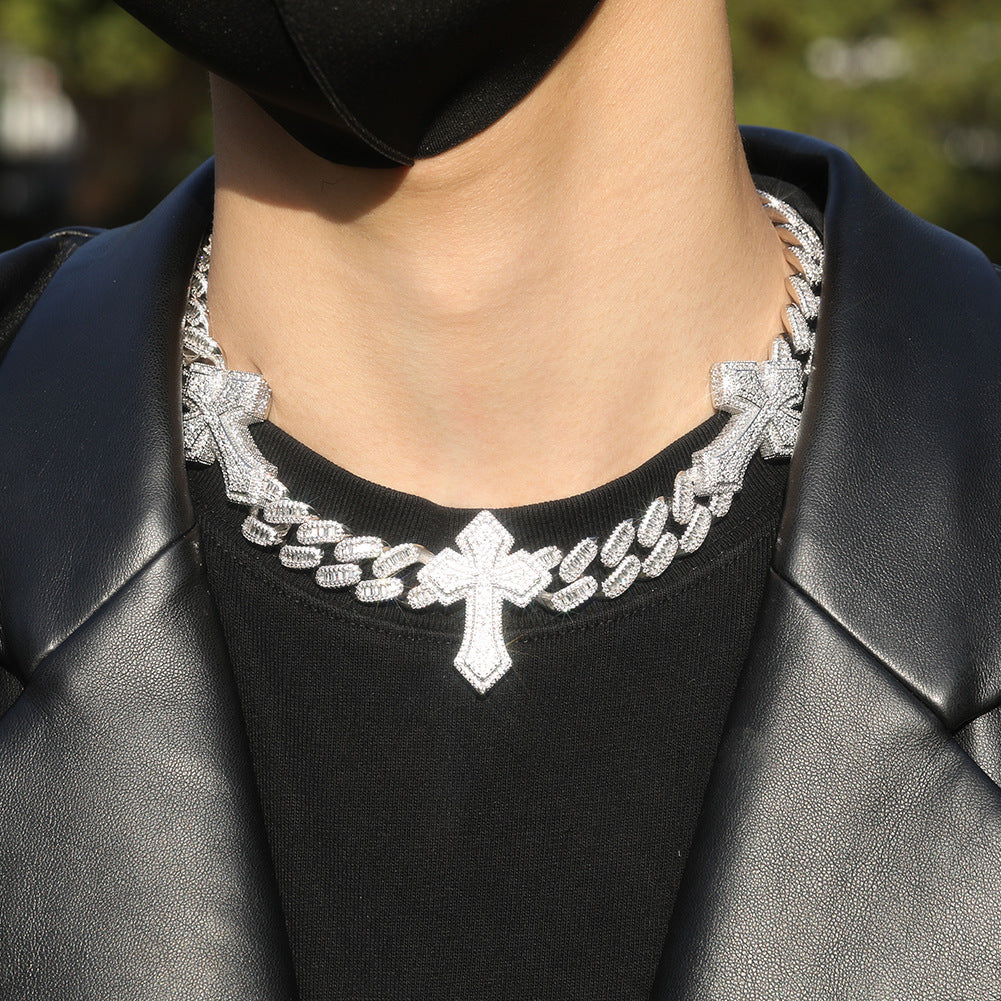 cuban link chain cross tennis necklace - MERGE.DAY.1.FREESTYLE