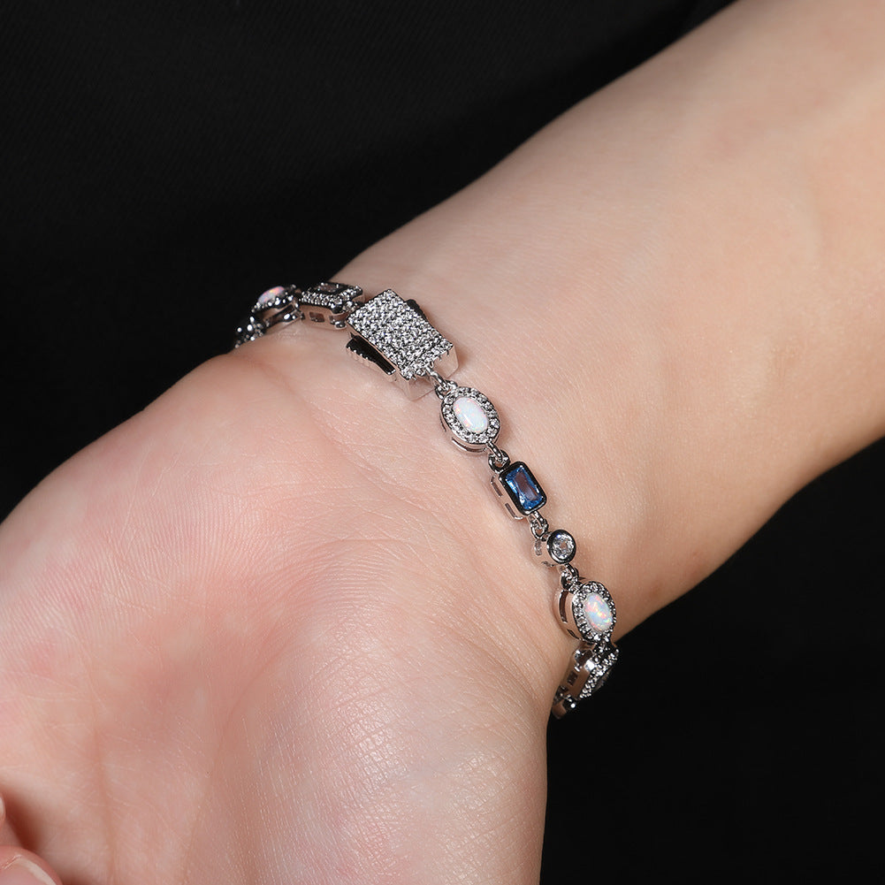 6mm blue colored gemstone bracelet with diamonds - MERGE.DAY.1.FREESTYLE
