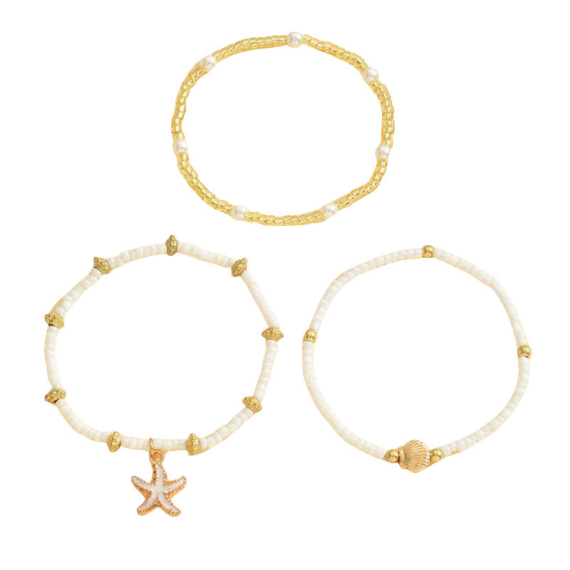 Starfish shell millet beaded anklet three-layer set - MERGE.DAY.1.FREESTYLE
