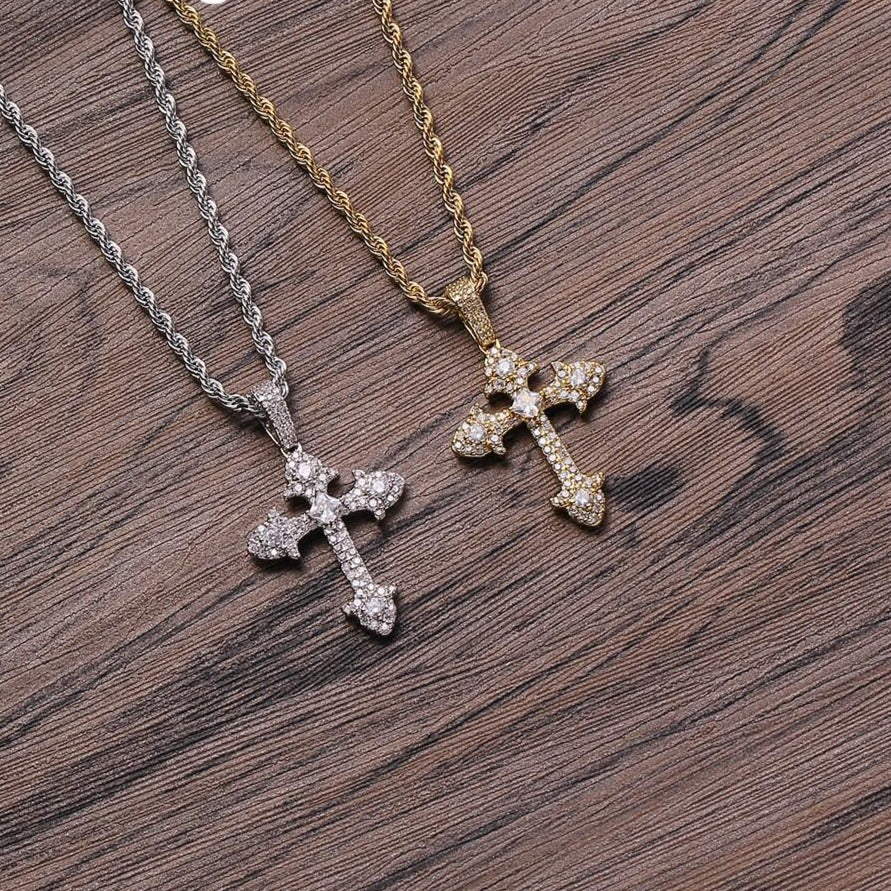 Full zirconium cross pendant couple necklace - MERGE.DAY.1.FREESTYLE