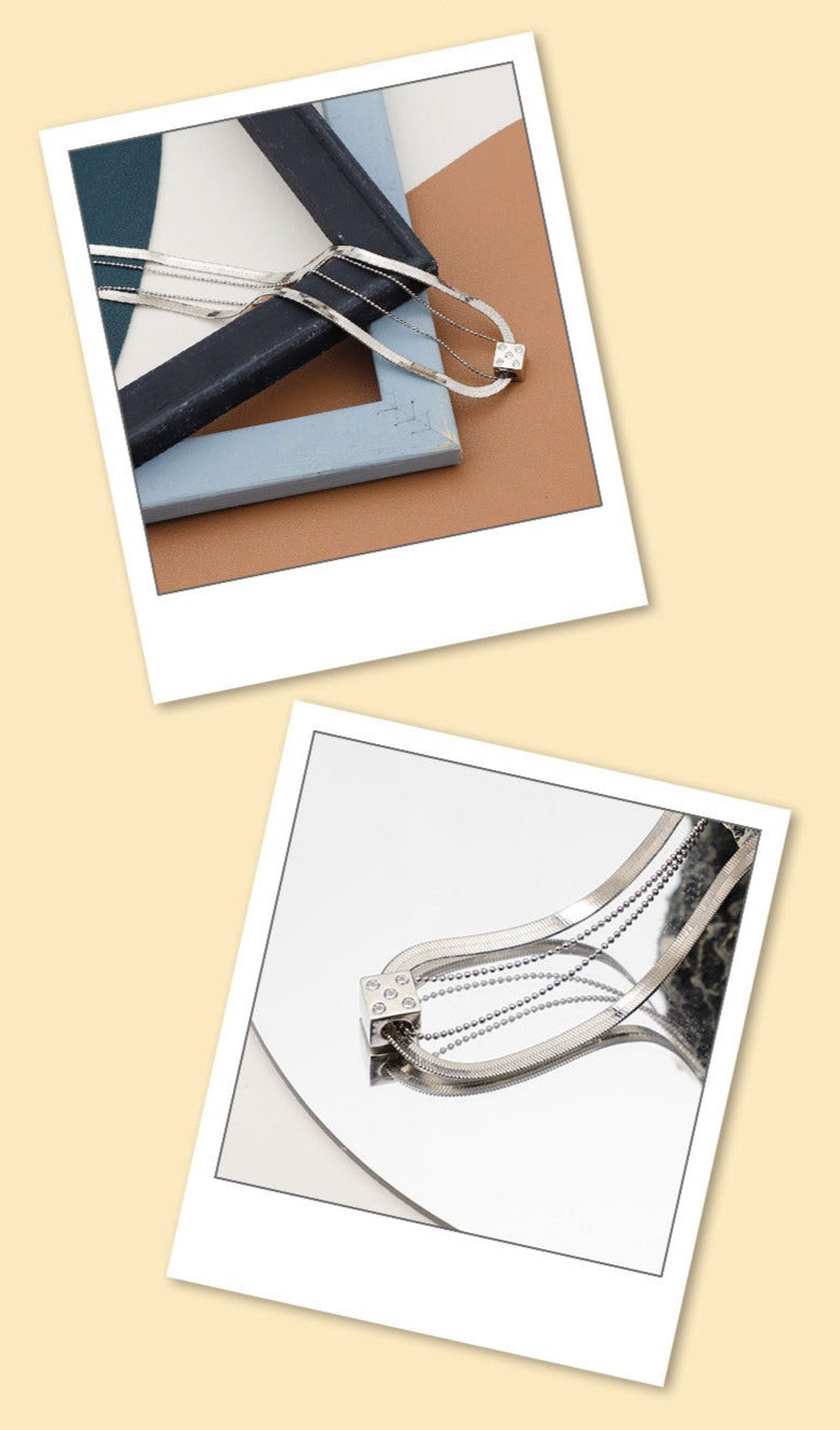 Silver Dice Double Chain Necklace - MERGE.DAY.1.FREESTYLE