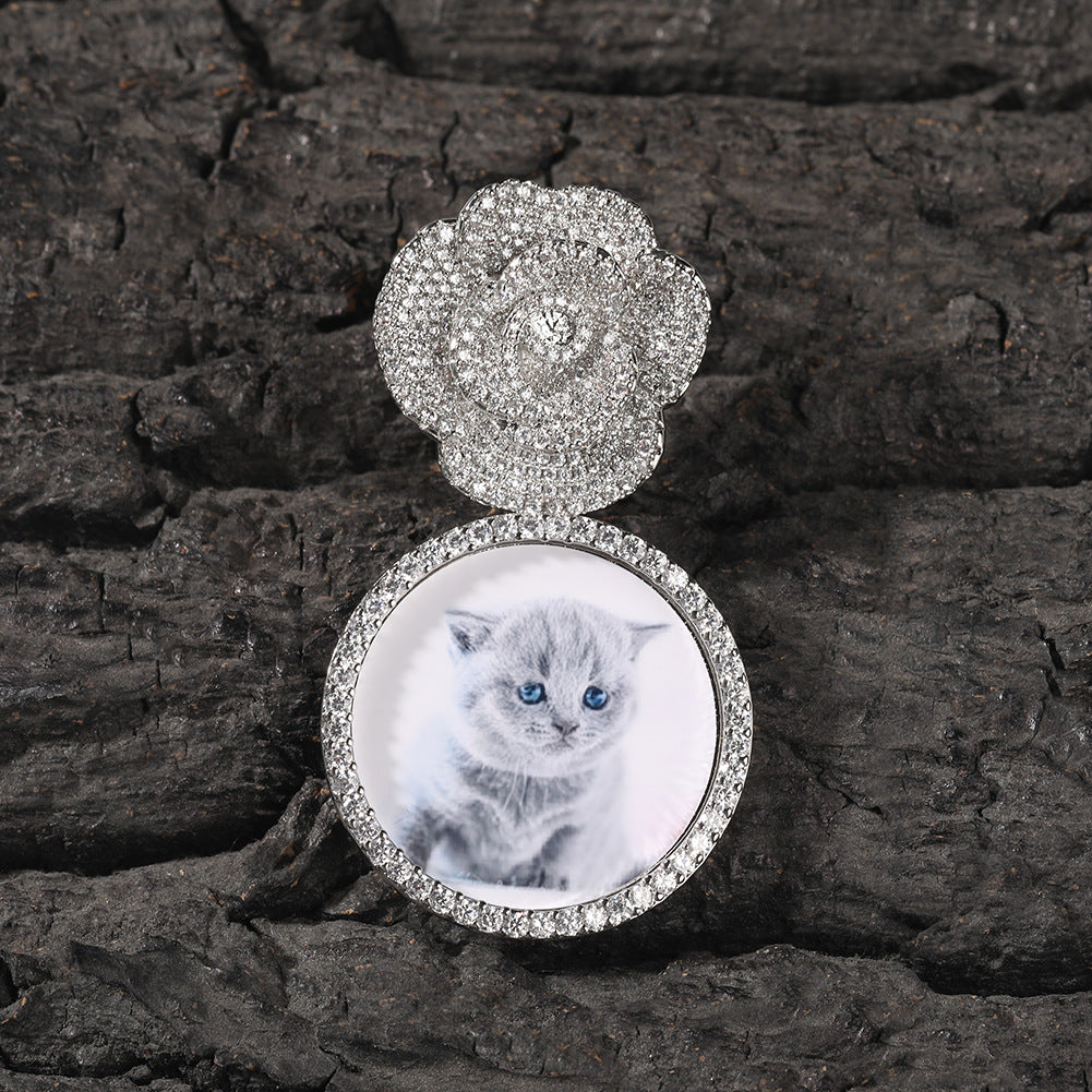 Copper Zircon Round DIY Photo Pendant Rose Button Diamond Necklace - MERGE.DAY.1.FREESTYLE