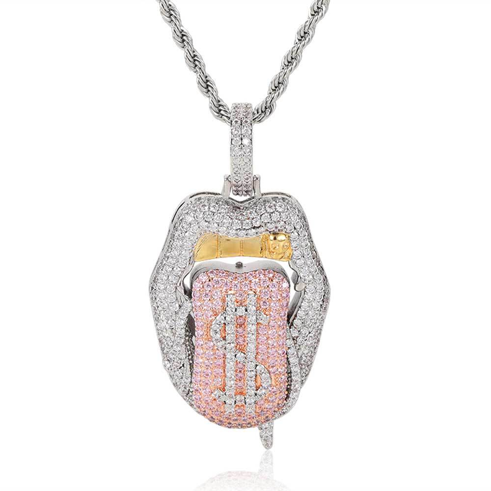 Dollar Mouth Tongue Hip Hop Jewelry Micro-inlaid Zircon Pendant wholesale - MERGE.DAY.1.FREESTYLE