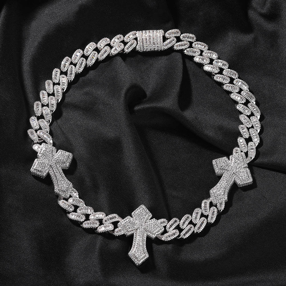 cuban link chain cross tennis necklace - MERGE.DAY.1.FREESTYLE