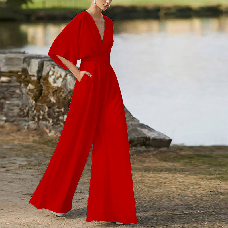 Dress Jumpsuit Explosive Deep V High Waist Wide Leg Trousers - MERGE.DAY.1.FREESTYLE