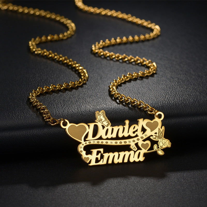Love Butterfly Decorated Double Name Necklace Couple Gift - MERGE.DAY.1.FREESTYLE