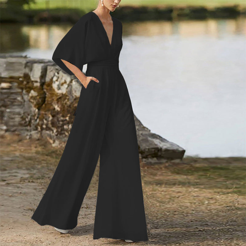 Dress Jumpsuit Explosive Deep V High Waist Wide Leg Trousers - MERGE.DAY.1.FREESTYLE