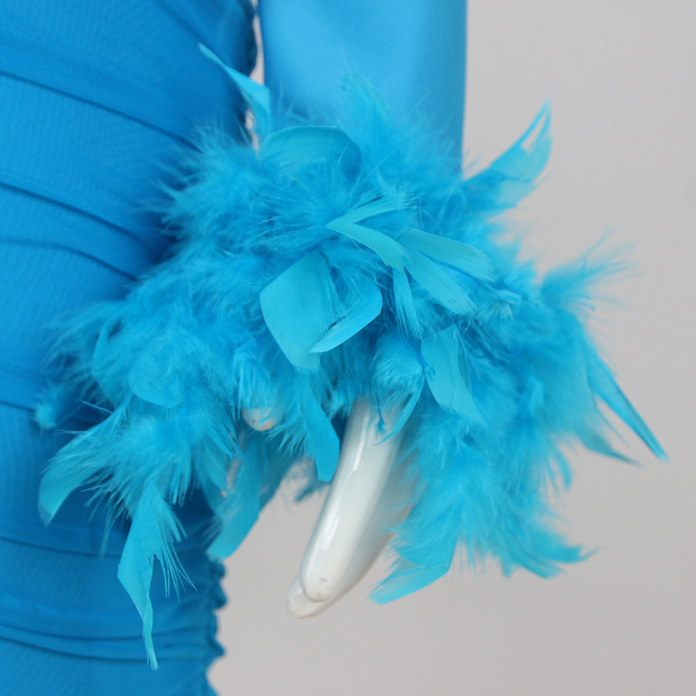 Commuting temperament feather long-sleeved dress French dress - MERGE.DAY.1.FREESTYLE