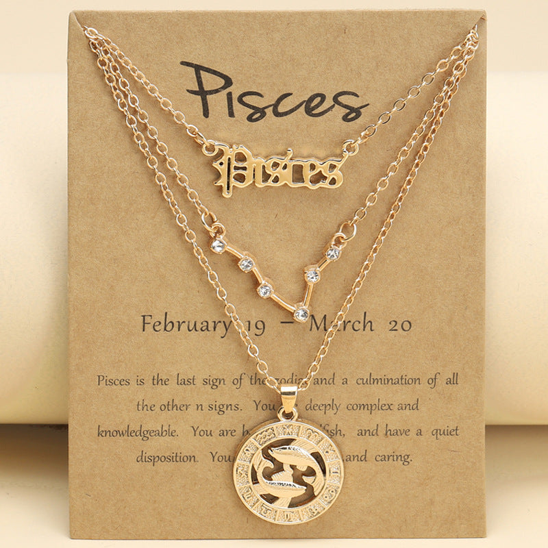 Zodiac Necklace Vintage English Star Image Pendant Three Piece Jewelry Set - MERGE.DAY.1.FREESTYLE