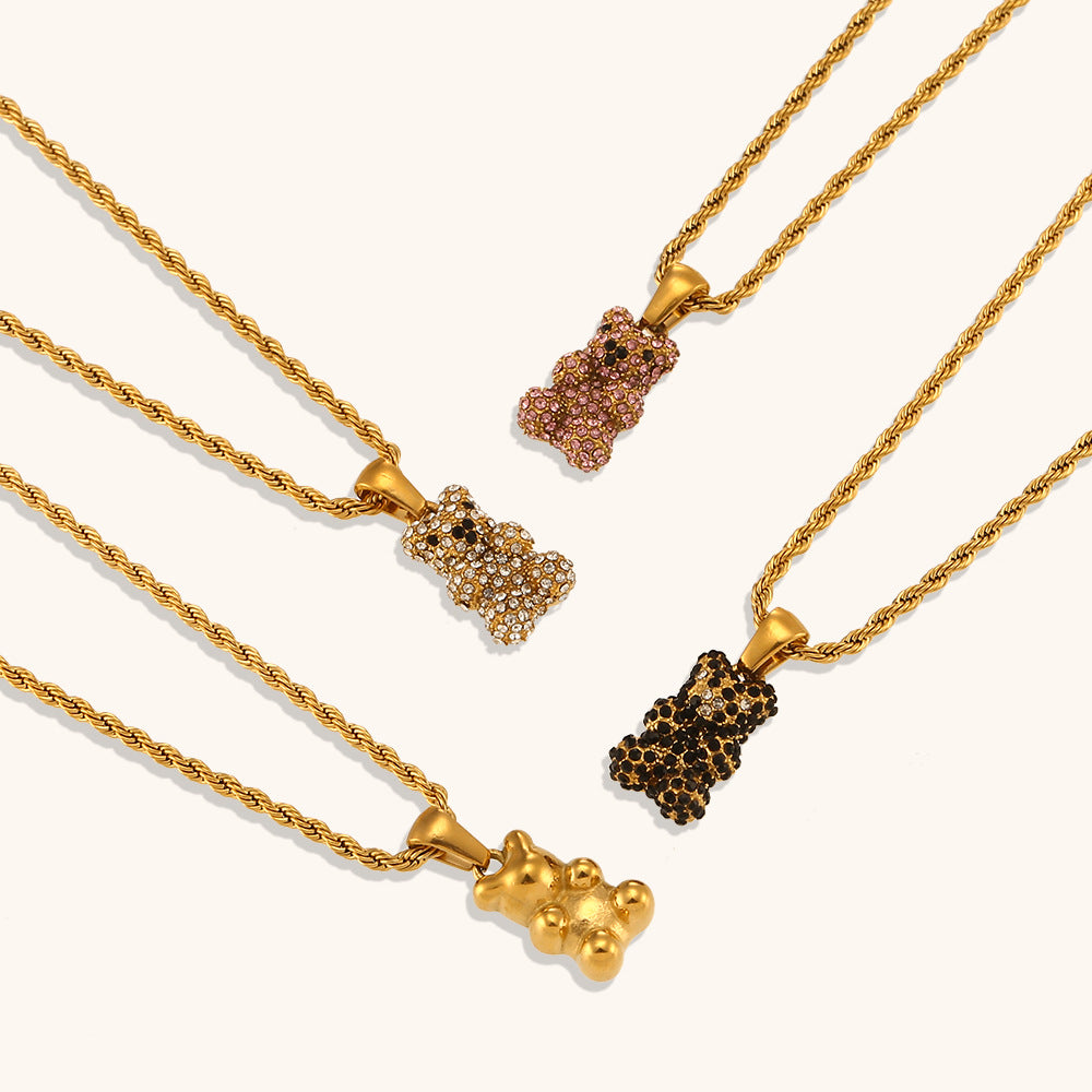 Bear pendant 18K zirconium necklace - MERGE.DAY.1.FREESTYLE