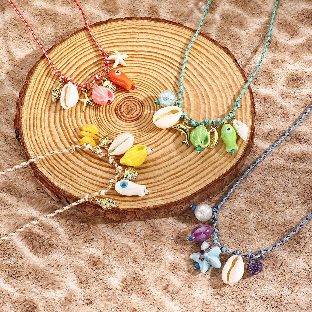 starfish shell necklace colorful rope braided ceramic necklace - MERGE.DAY.1.FREESTYLE
